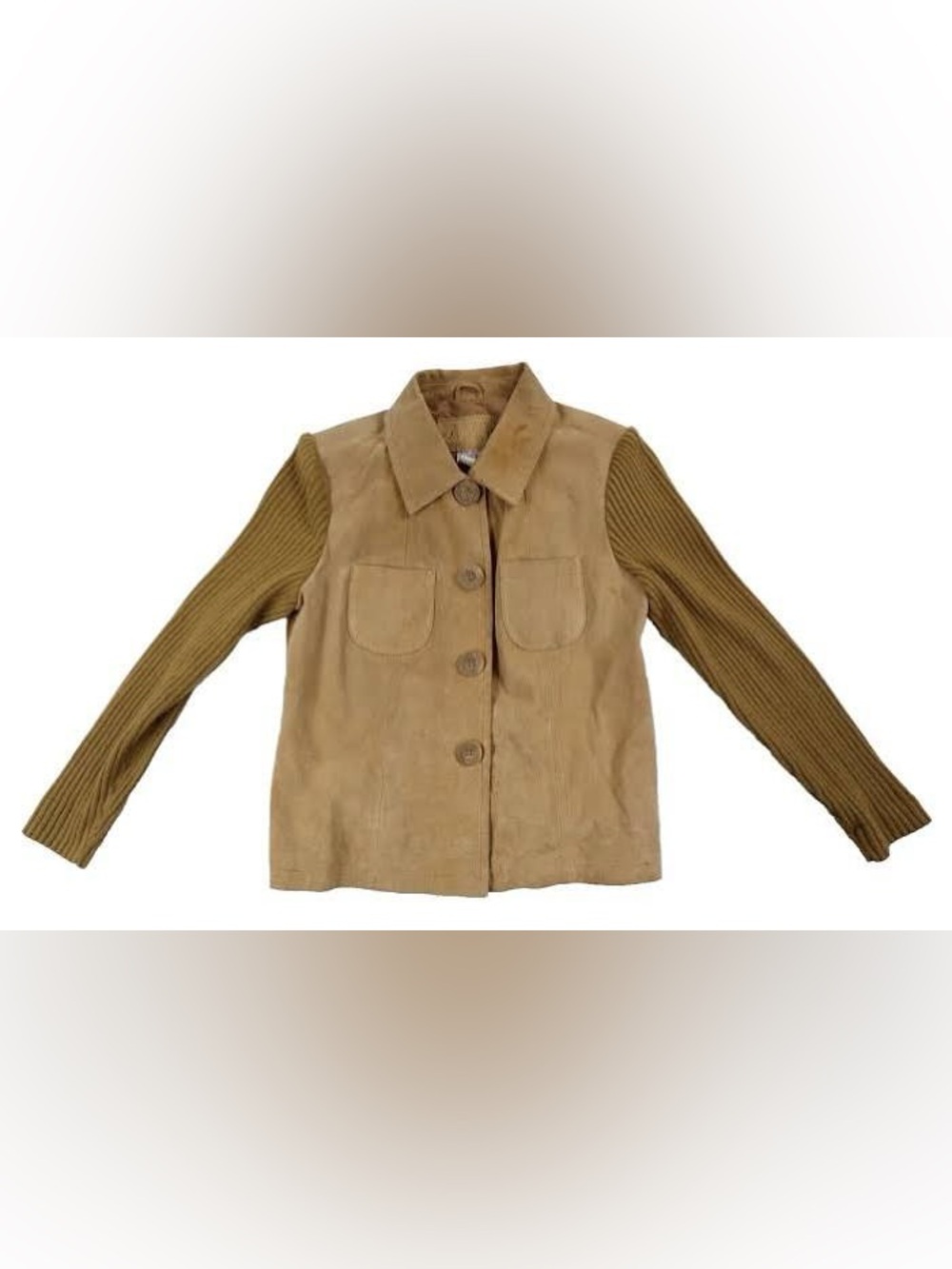 AMI Vintage Suade Leather Tan Beige Brown Jacket Ribbed Sleeves Size XL